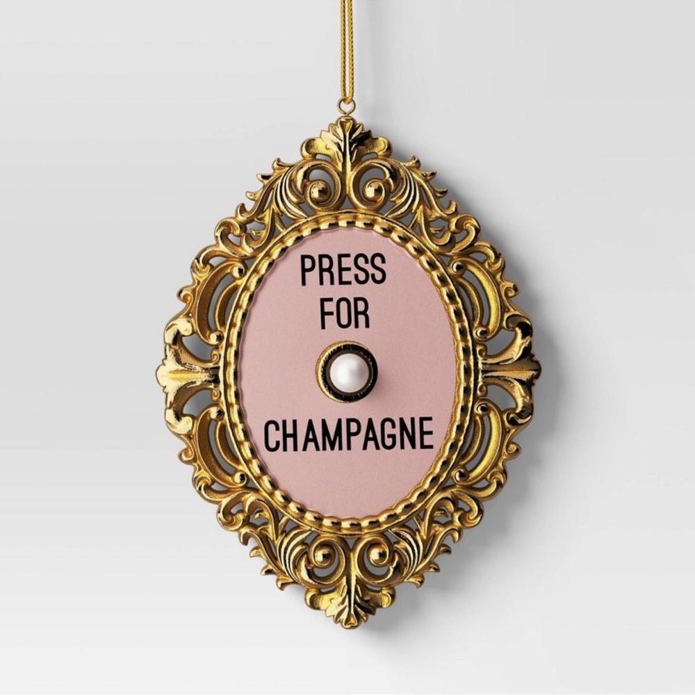 NWT Gold and Pink PRESS FOR CHAMPAGNE ornament Button
